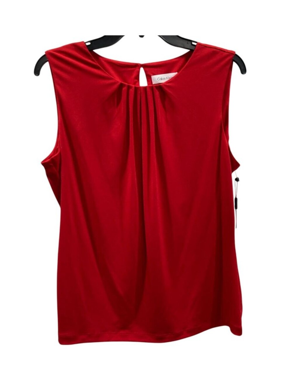 Calvin Klein Tomato Girl Top Blouse Sze L Red Vibrant Pleated Sleeveless Layers